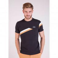 T-shirt uni noir à bandes bicolores