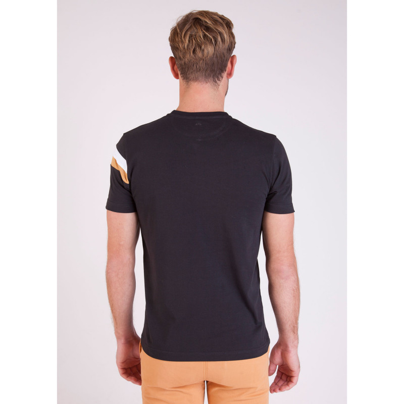 T-shirt uni noir à bandes bicolores