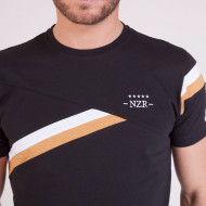 T-shirt uni noir à bandes bicolores