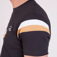 T-shirt uni noir à bandes bicolores