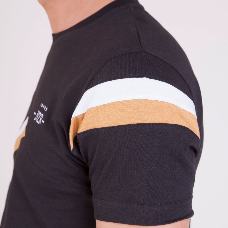 T-shirt uni noir à bandes bicolores