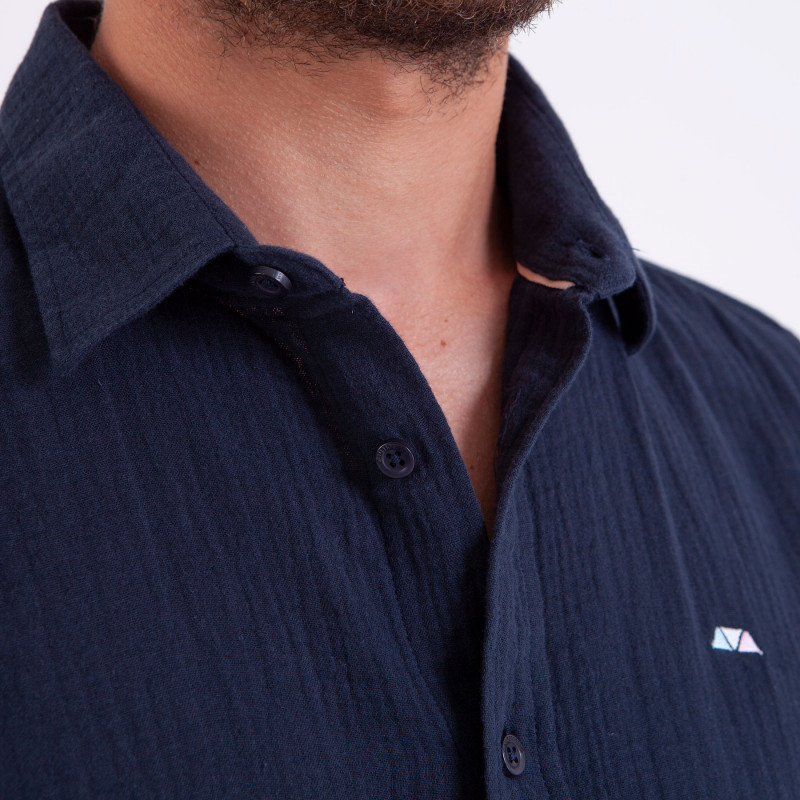 Chemise unie en voile de coton gauffré uni