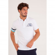 Polo uni détails col et manche droite tricolore