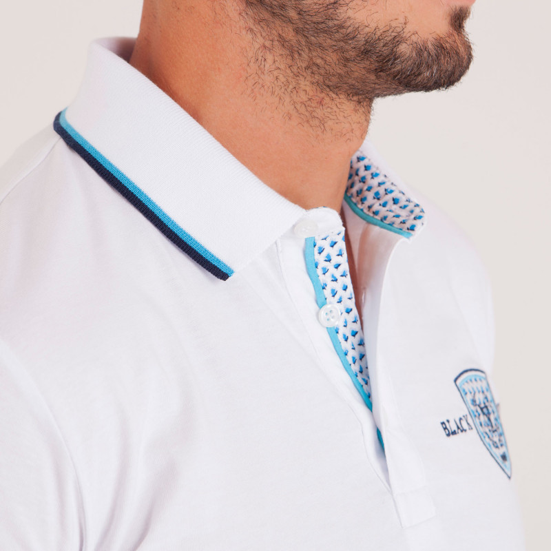 Polo uni col popeline imprimée avec broderies