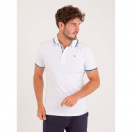 Polo uni détails col popeline imprimée