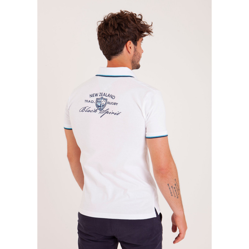 Polo uni détails col popeline imprimée