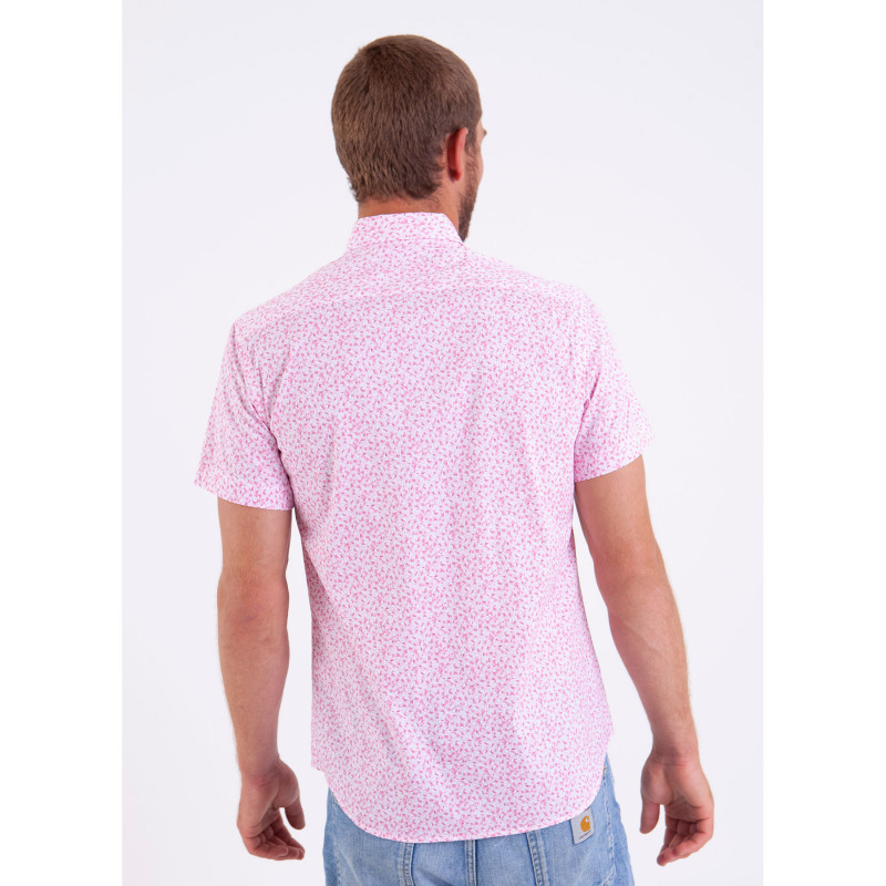Chemise manches courtes en popeline imprimé rose