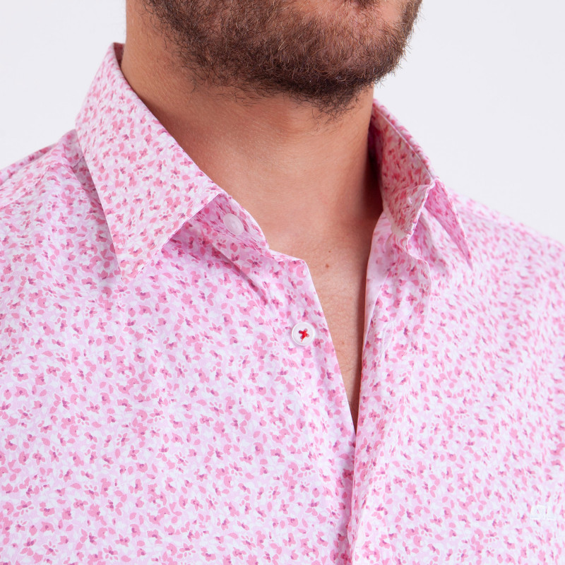 Chemise manches courtes en popeline imprimé rose