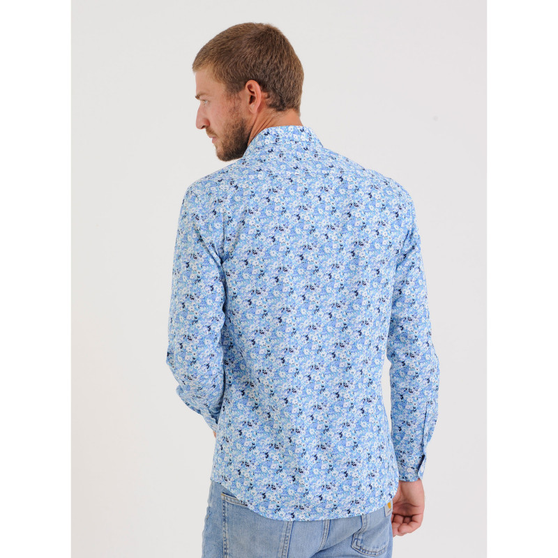 Chemise à imprimé fleuri turquoise