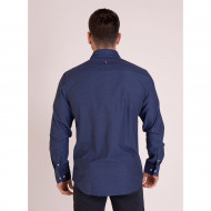 Chemise unie bleue avec broderie coq