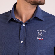 Chemise unie bleue avec broderie coq