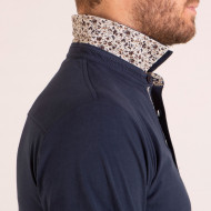 Maillot manches longues uni avec détails en popeline imprimée