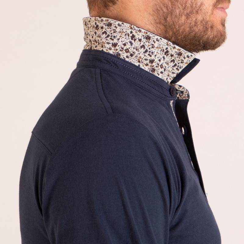 Maillot manches longues uni avec détails en popeline imprimée