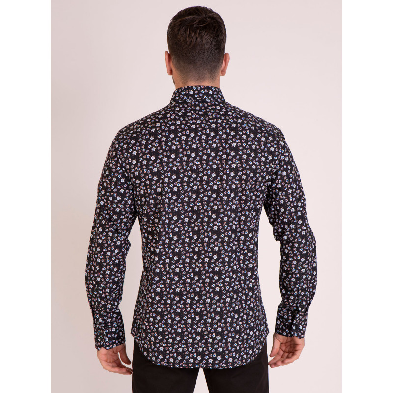 Chemise manches longues fleurie noir