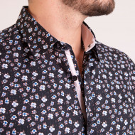 Chemise manches longues fleurie noir