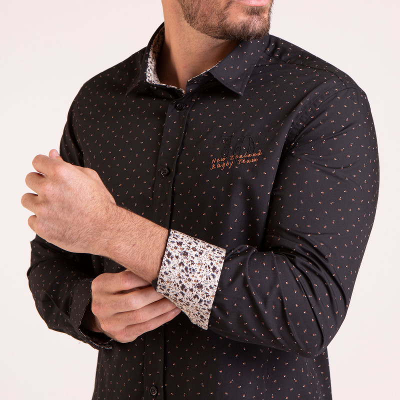 Chemise manches longues à mini motifs noir