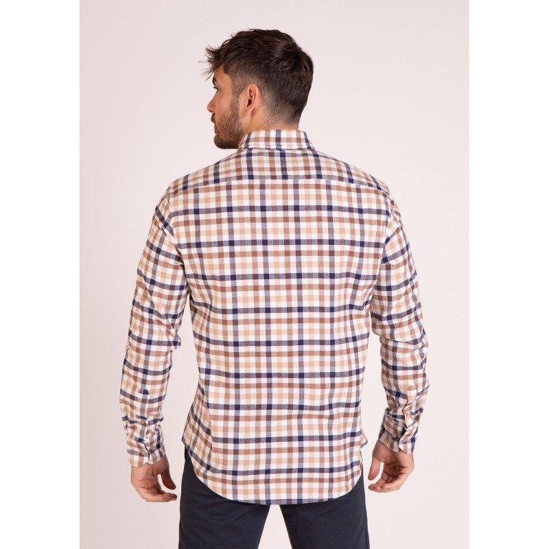 Chemise manches longues à carreaux beige