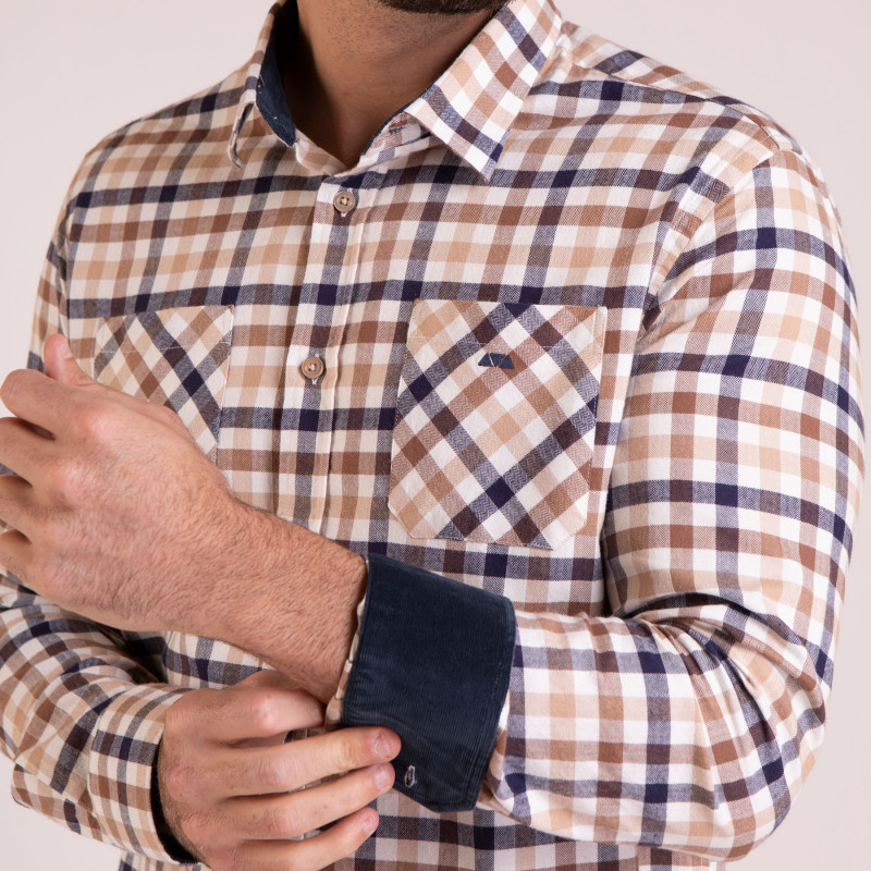 Chemise manches longues à carreaux beige