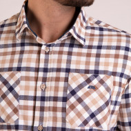 Chemise manches longues à carreaux beige