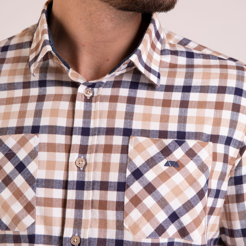 Chemise manches longues à carreaux beige