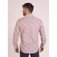 Chemise manches longues en popeline fleurie rose