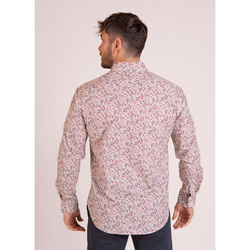 Chemise manches longues en popeline fleurie rose