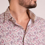 Chemise manches longues en popeline fleurie rose