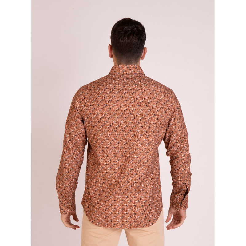 Chemise manches longues fleurie camel
