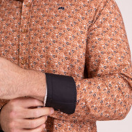 Chemise manches longues fleurie camel
