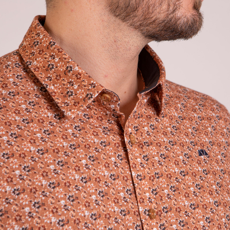 Chemise manches longues fleurie camel