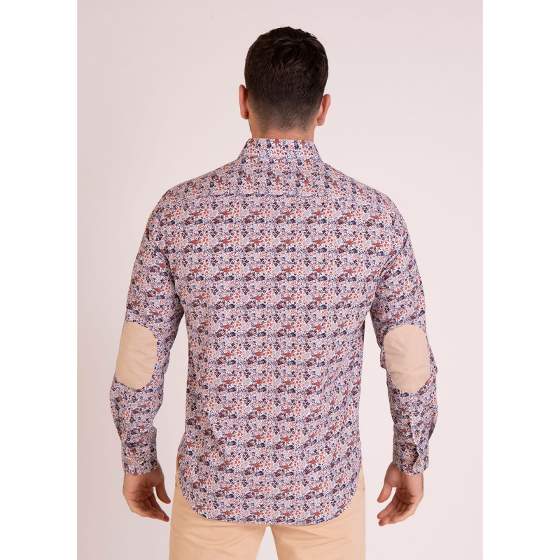 Chemise manches longues fleurie beige