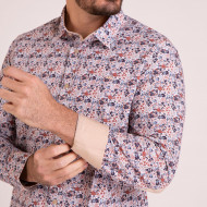 Chemise manches longues fleurie beige