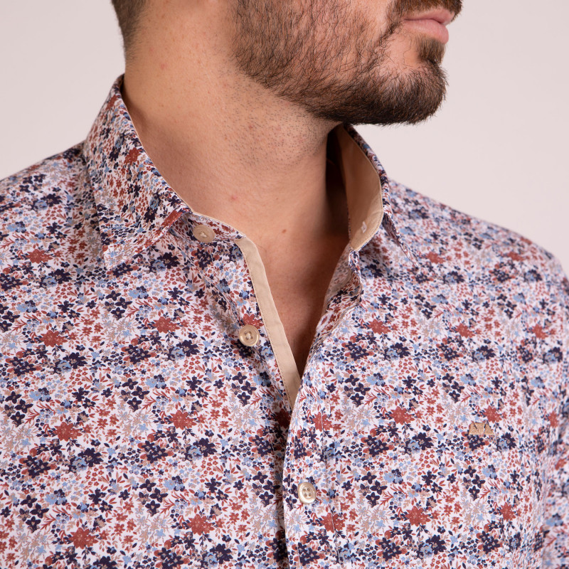 Chemise manches longues fleurie beige