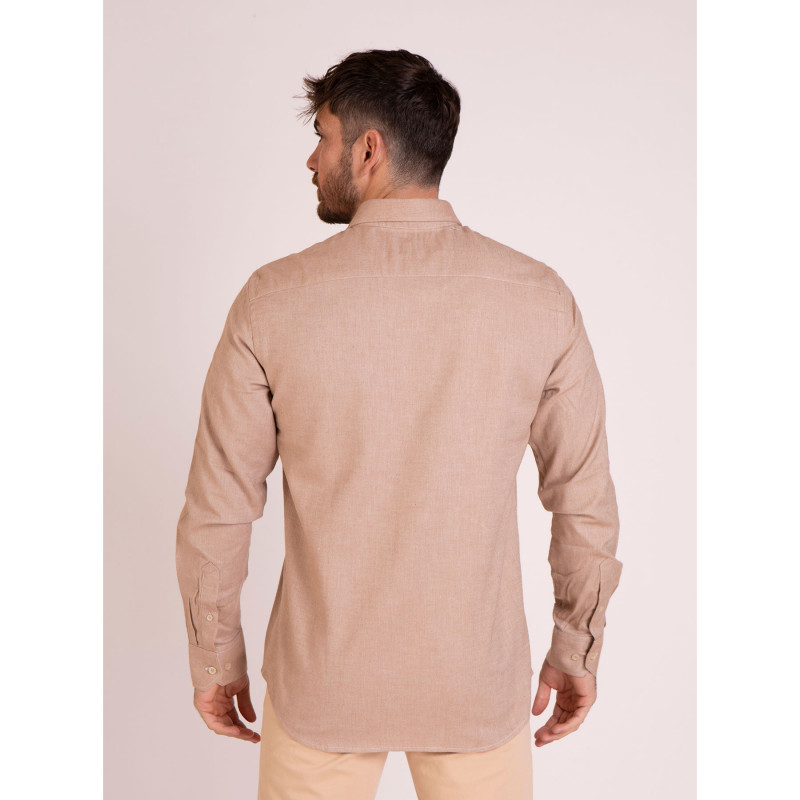 Chemise manches longues texturée avec détails fleuris beige