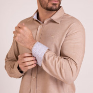 Chemise manches longues texturée avec détails fleuris beige
