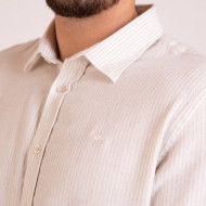 Chemise manches longues à rayures blanches et beiges