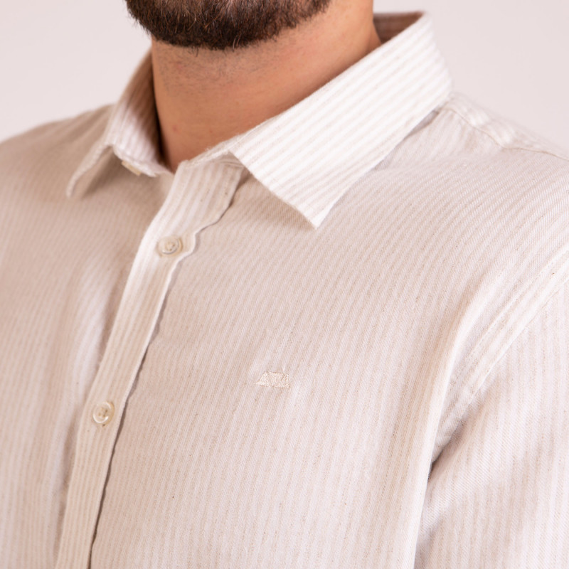 Chemise manches longues à rayures blanches et beiges