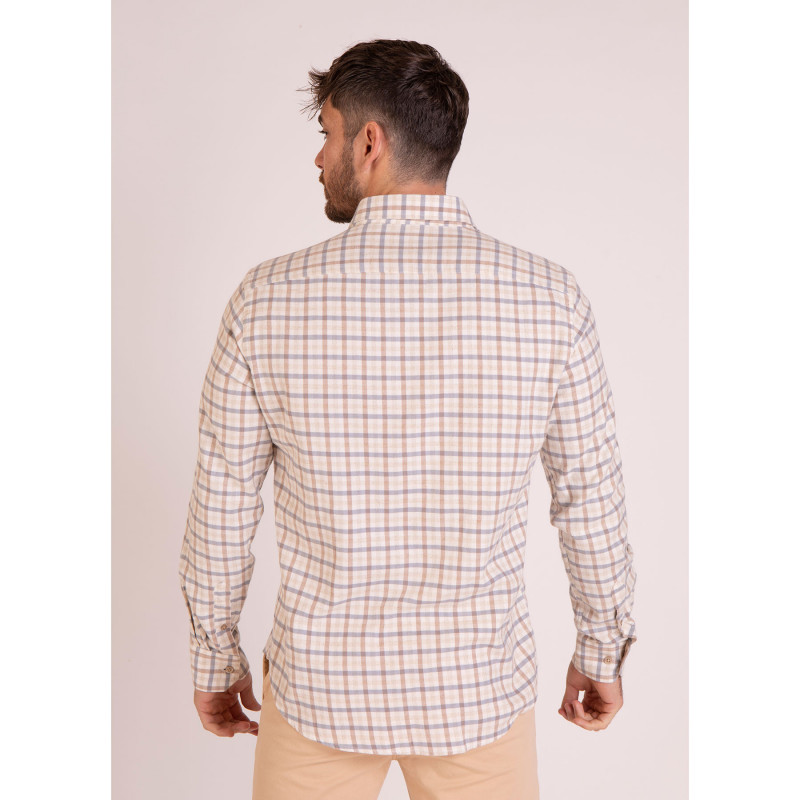 Chemise manches longues à carreaux beige