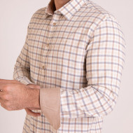 Chemise manches longues à carreaux beige