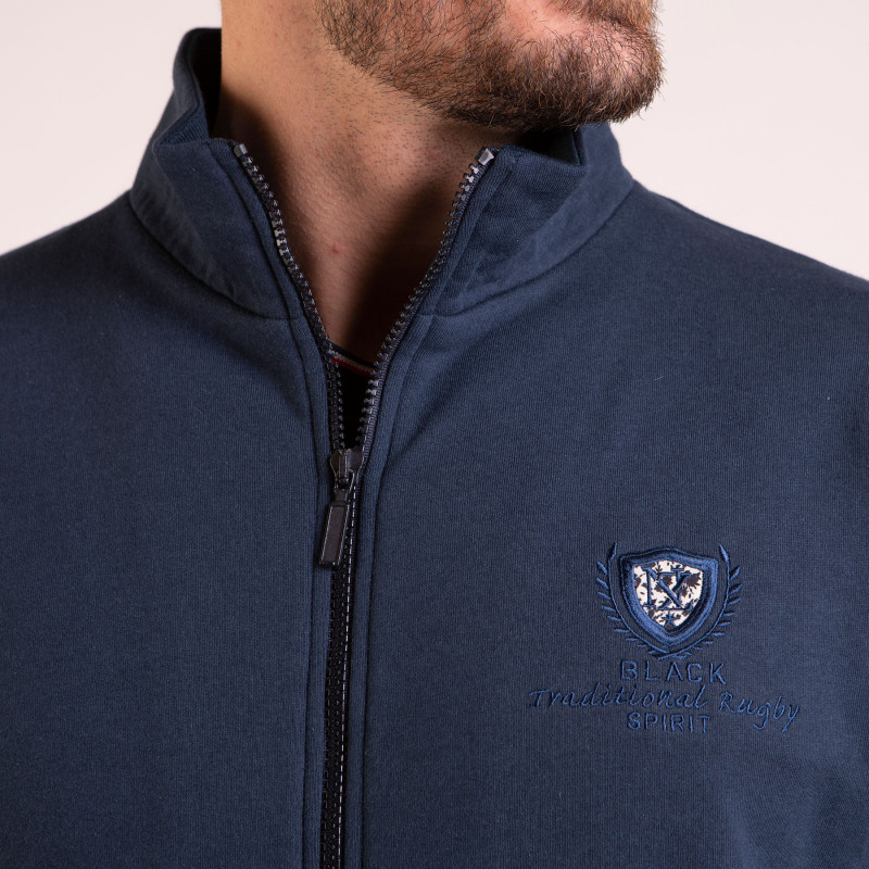 Sweat zippé marine avec broderie