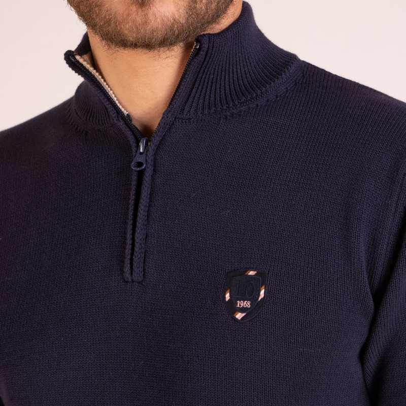 Pull à col montant zippé bleu marine