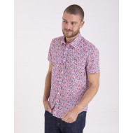 Chemise manches courtes en popeline fleuri et logo brodé