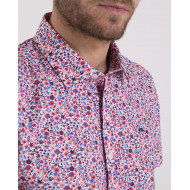Chemise manches courtes en popeline fleuri et logo brodé