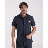 Chemise unie en popeline bleu marine