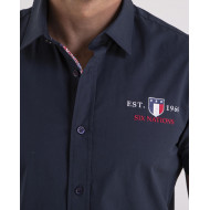 Chemise unie en popeline bleu marine