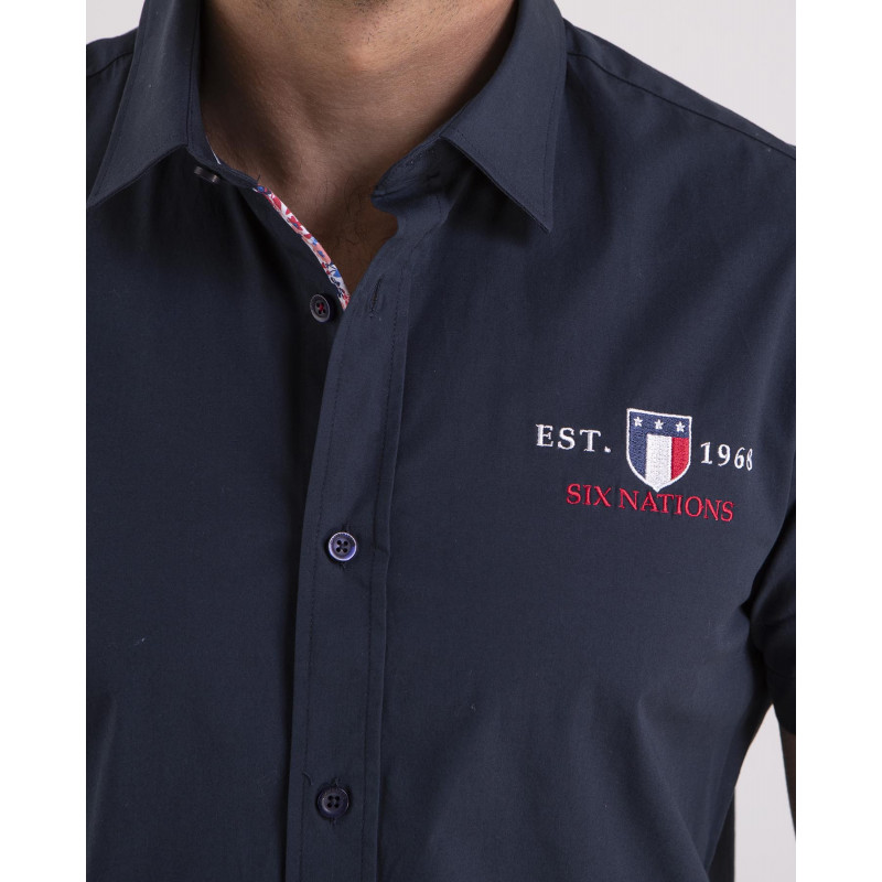 Chemise unie en popeline bleu marine
