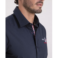 Chemise unie en popeline bleu marine