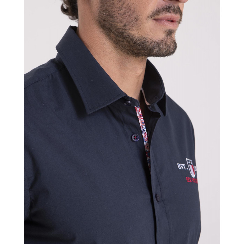 Chemise unie en popeline bleu marine