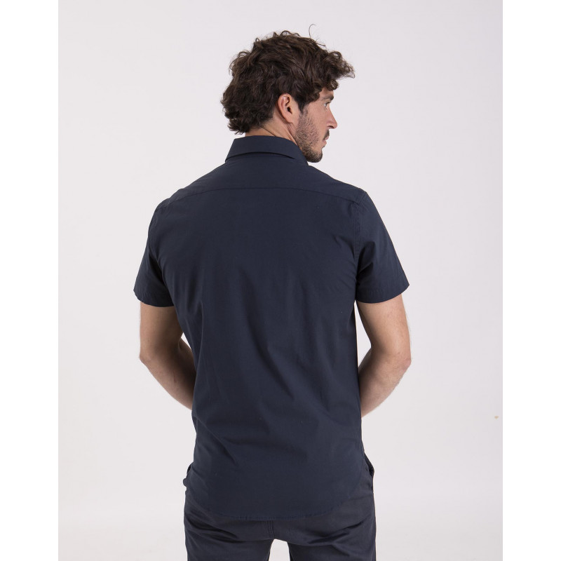 Chemise unie en popeline bleu marine