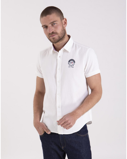 Chemise texturée blanche avec broderie